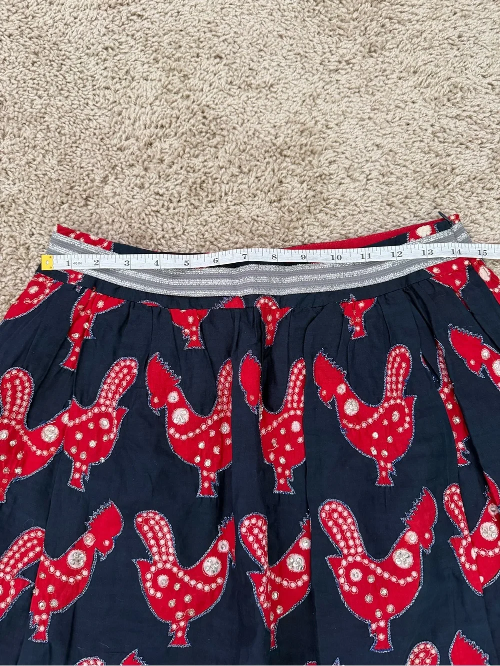 Corey Lynn Calter 100% Silk Rooster Print Mini Skirt Size 6 Navy Red